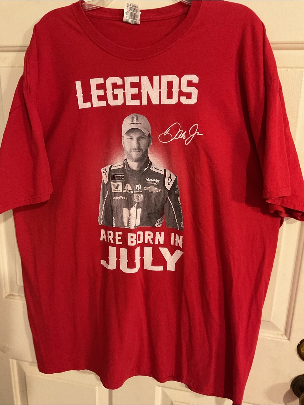 DALE EARNHARDT JR.”LEGENDS Are Born in July “Red Graphic Tee - Men's Shirt 2XL